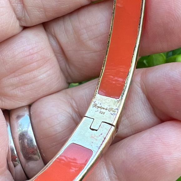 ANGELIQUE DE PARIS GILDED 925 STERLING SILVER ORANGE CORAL RESIN BANGLE BRACELET - Picture 10 of 16